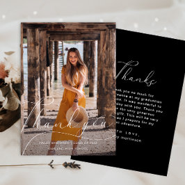 Elegant Script Photo Afstuderen Hartelijk dank zwa Kaart