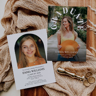 Elegant Script Photo Afstuderen Invitation Kaart