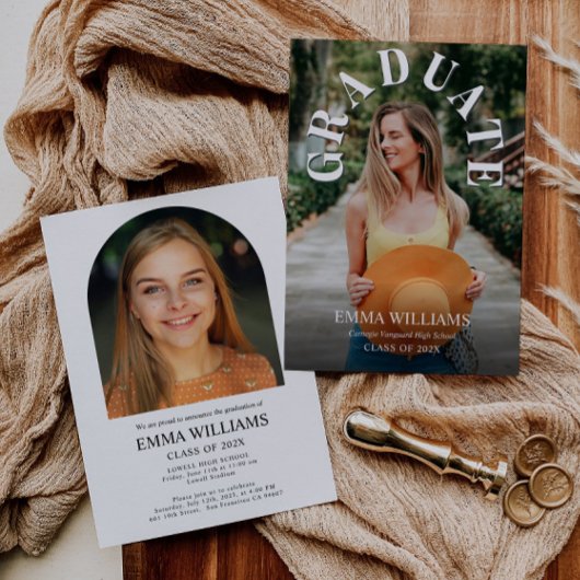 Elegant Script Photo Afstuderen Invitation Kaart