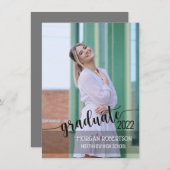 Elegant Script Photo Afstuderen Invitation Kaart (Voorkant / Achterkant)