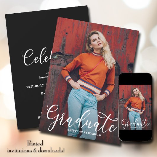 Elegant Script Photo Afstuderen Kaart