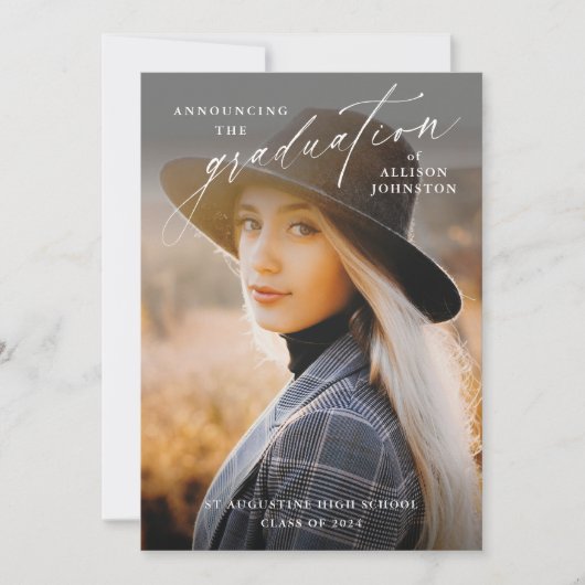 Elegant Script Photo Afstuderen Kaart (Voorkant)