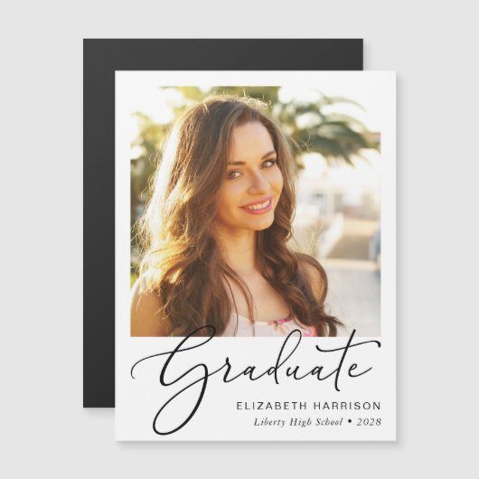 Elegant Script Photo Afstuderen Magnet Magnetische Uitnodiging (Voorkant / Achterkant)