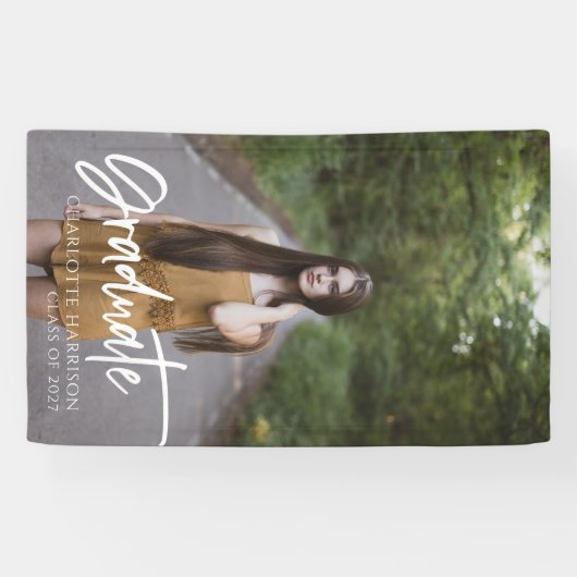 Elegant Script Photo Afstuderen Spandoek (Horizontaal)