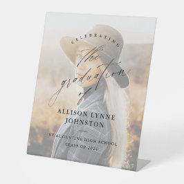 Elegant Script Photo Afstuderen Welkom Reclamebord Met Voetstuk