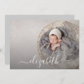 Elegant Script Photo Baby Birth Announements (Voorkant / Achterkant)
