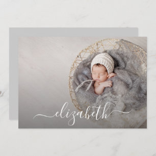 Elegant Script Photo Baby Birth Announements