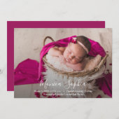 Elegant Script Photo Baby Birth Announements (Voorkant / Achterkant)