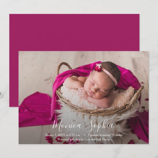 Elegant Script Photo Baby Birth Announements (Voorkant / Achterkant)