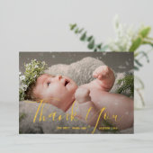 Elegant Script Photo Baby shower Hartelijk dank Folie Uitnodiging (Staand Voorkant)
