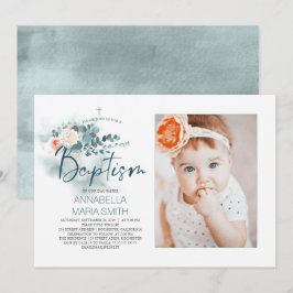 Elegant Script Photo Baptism Invitation Kaart