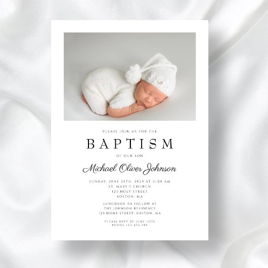 Elegant Script Photo Baptisme Kaart