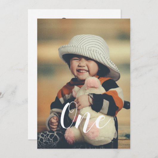 Elegant Script Photo Birthday Party Invitation Kaart (Voorkant / Achterkant)