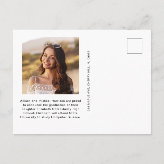 Elegant Script Photo Black Afstuderen Aankondigingskaart (Achterkant)