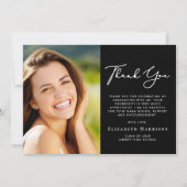 Elegant Script Photo Black Afstuderen Bedankkaart (Voorkant)