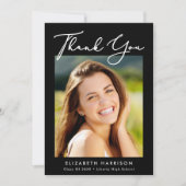 Elegant Script Photo Black Afstuderen Bedankkaart (Voorkant)