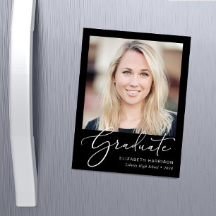 Elegant Script Photo Black Afstuderen Magnet Magnetische Uitnodiging