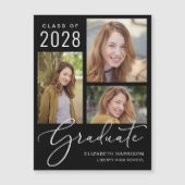 Elegant Script Photo Black Afstuderen Magnetische Uitnodiging (Voorkant)