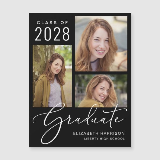 Elegant Script Photo Black Afstuderen Magnetische Uitnodiging (Voorkant)