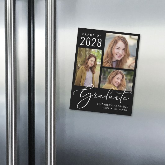 Elegant Script Photo Black Afstuderen Magnetische Uitnodiging