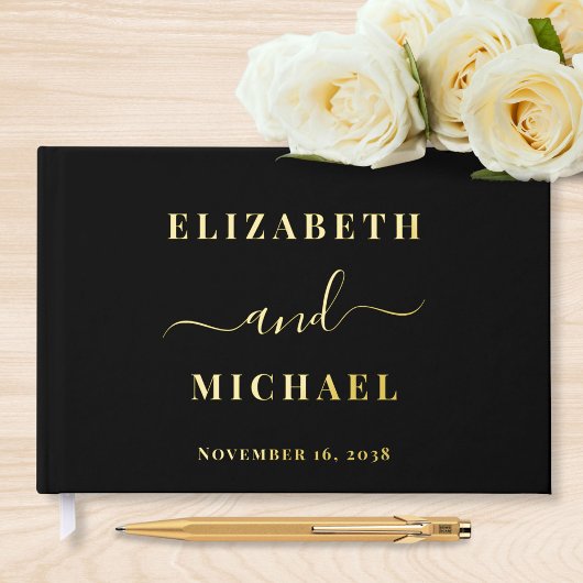 Elegant Script Photo Black Bruiloft Gastenboek