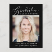 Elegant Script Photo Black Graduparty Uitnodiging Briefkaart (Voorkant)