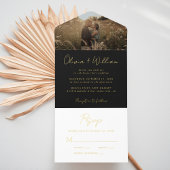 Elegant Script Photo Black Wedding All In One Uitnodiging