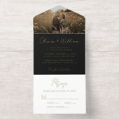 Elegant Script Photo Black Wedding All In One Uitnodiging (Binnenkant)