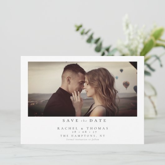 Elegant Script Photo Black White Wedding Save The Date (Staand voorkant)