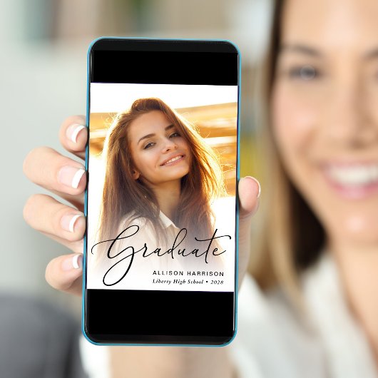 Elegant Script Photo Blue Afstuderen Aankondiging