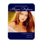 Elegant Script Photo Blue Afstuderen Aankondiging Magneet (Verticaal)