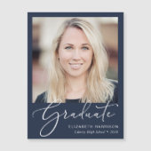 Elegant Script Photo Blue Afstuderen Magnetische Uitnodiging (Voorkant)
