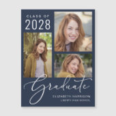 Elegant Script Photo Blue Afstuderen Magnetische Uitnodiging (Voorkant)