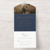 Elegant Script Photo Blue Wedding All In One Uitnodiging (Binnenkant)