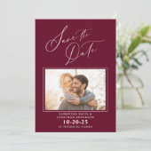 Elegant Script Photo Burgund Wedding Save the Date (Staand voorkant)