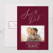 Elegant Script Photo Burgund Wedding Save the Date (Voorkant / Achterkant)