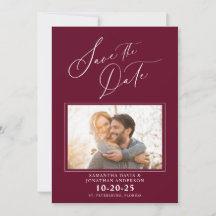 Elegant Script Photo Burgund Wedding Save the Date