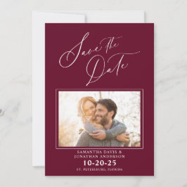 Elegant Script Photo Burgund Wedding Save the Date