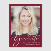 Elegant Script Photo Burgundy Afstuderen Magnet Magnetische Uitnodiging (Voorkant)