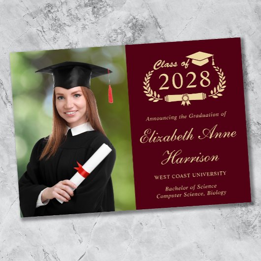 Elegant Script Photo Burgundy College Graduing Aankondiging