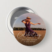 Elegant Script Photo Celebrating the Life of Ronde Button 7,6 Cm (Voorkant /achterkant)