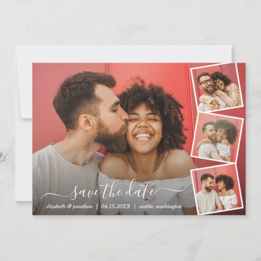 Elegant Script Photo Collage 5 Foto's Modern Save The Date (Voorkant)