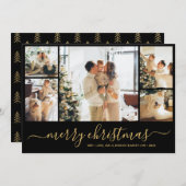 Elegant Script Photo Collage Kerstmis Kaart (Voorkant / Achterkant)