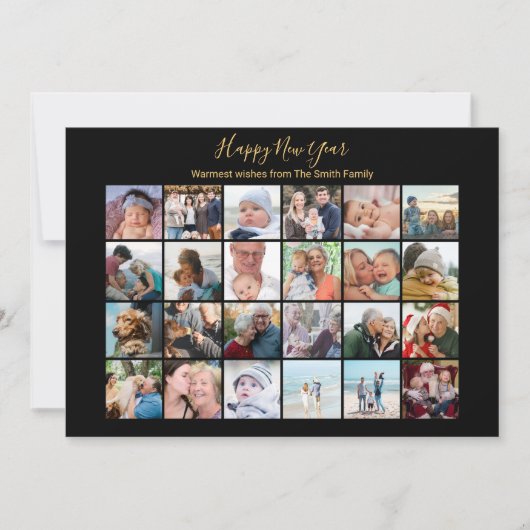 Elegant Script Photo Collage Modern Festive Gold Feestdagenkaart (Voorkant)