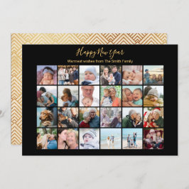 Elegant Script Photo Collage Modern Festive Gold Feestdagenkaart