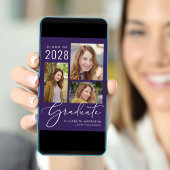 Elegant Script Photo Collage Paars Afstuderen Aankondiging