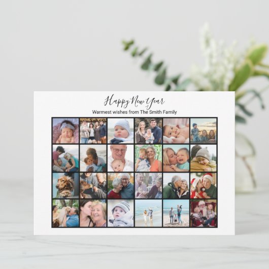 Elegant Script Photo Collage Simple Moderne Black Feestdagenkaart (Staand voorkant)