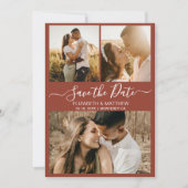 Elegant Script Photo Collage Terracotta Wedding Save The Date (Voorkant)