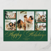 Elegant Script Photo Collage Traditional Christmas Folie Feestdagenkaart (Voorkant)