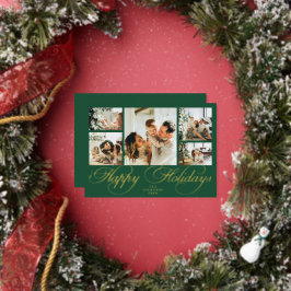 Elegant Script Photo Collage Traditional Christmas Folie Feestdagenkaart